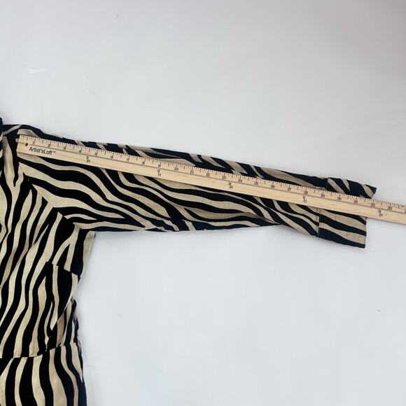 RACHEL ZOE ANIMAL PRINT RETRO 90'S TIE AT THE WAIST LONG SLEEVE BLOUSE SIZE MED - Picture 10 of 11